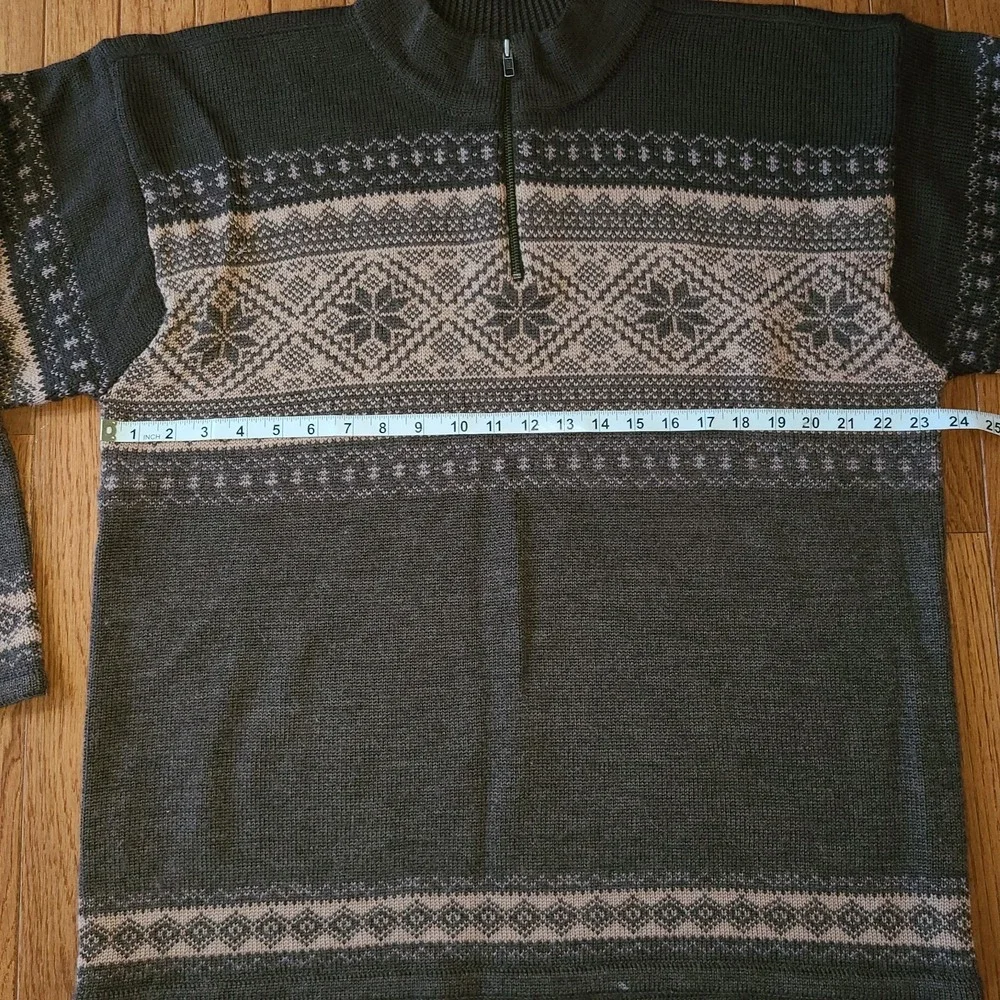 Vtg Herman Geist Wool Fair Isle Sweater Hand Embroidered Chocolate Brown‎ Tan Lg
